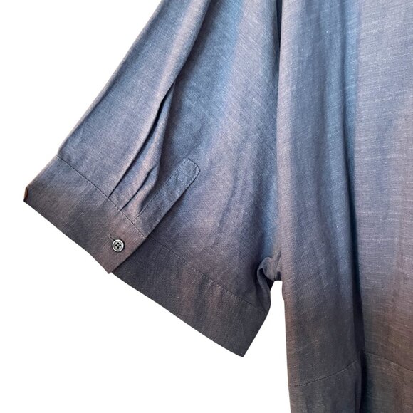 Calvin Klein Women’s Midi Belted Shirt Dress Short Sleeve Blue Chambray Sz 24W - Picture 6 of 9